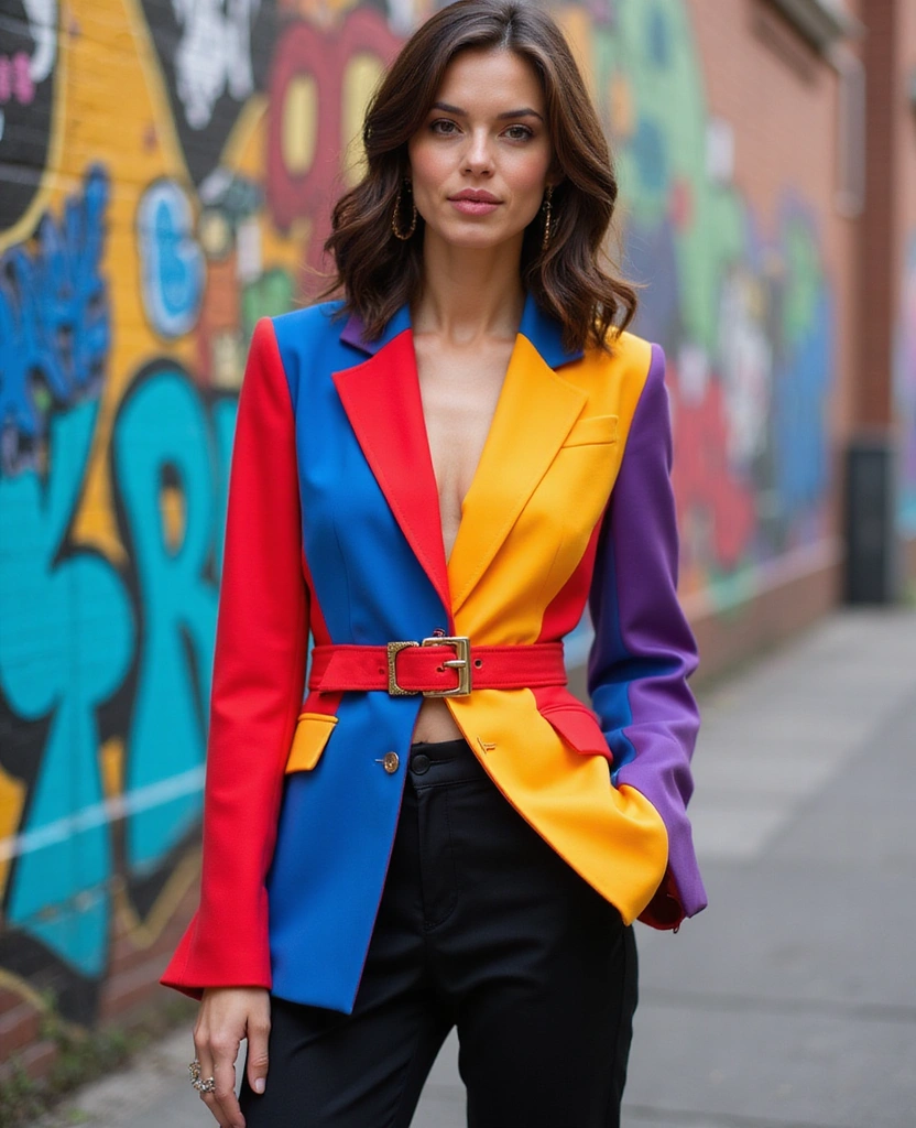 30 Stunning Flared Sleeve Belted Blazers that Will Transform Your Wardrobe! - 28. Color-Blocking Delight