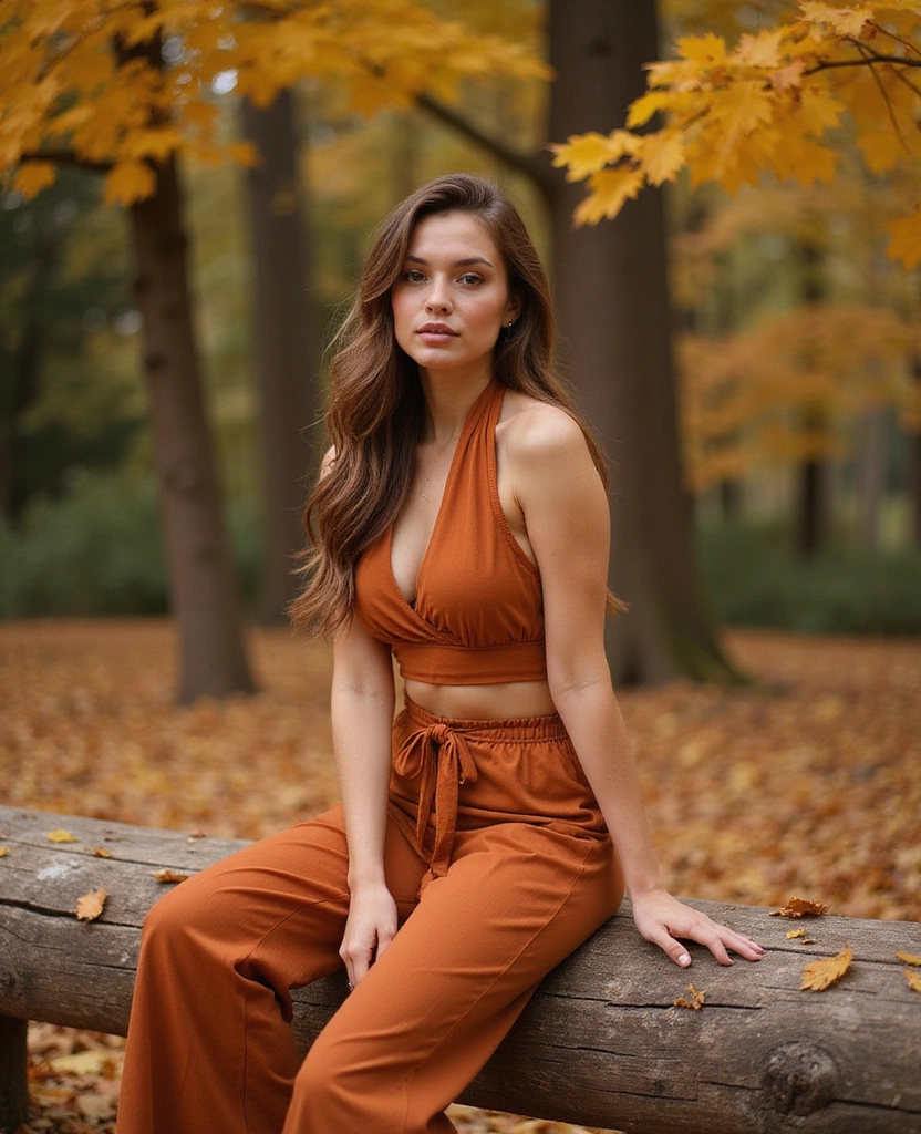 34 Sexy Street Solid Color Halter Neck Sleeveless Two Piece Outfits That'll Turn Heads! - 26. Warm Terracotta Halter Neck Set