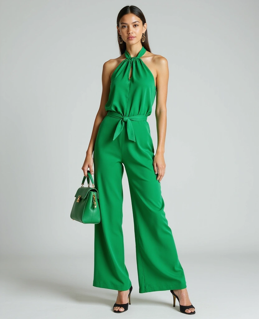 34 Sexy Street Solid Color Halter Neck Sleeveless Two Piece Outfits That'll Turn Heads! - 28. Electric Mint Halter Neck Set