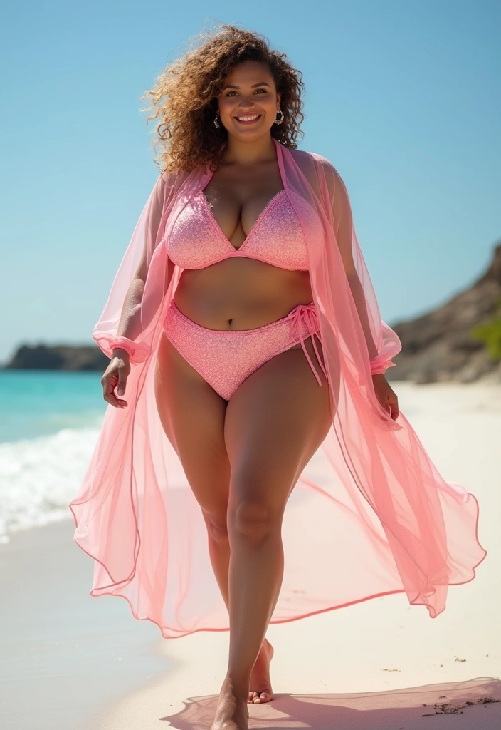 Pink Metallic Bikini with Sheer Cover-Up