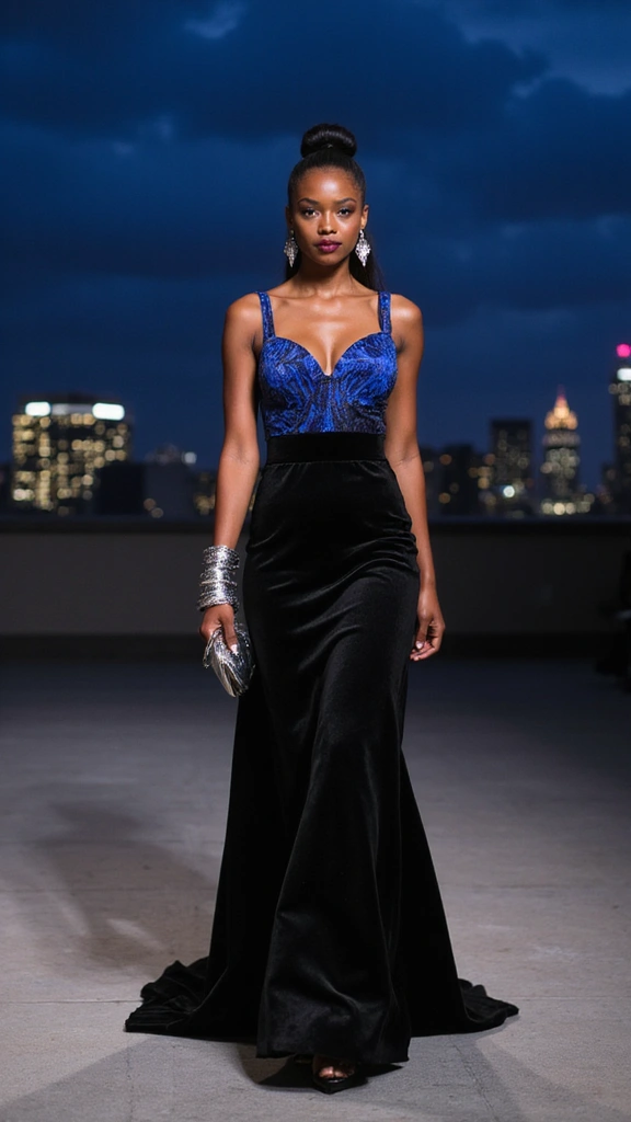 Embrace Elegance: Top African Print Gowns to Elevate Your Wardrobe - 10. The Midnight Luxe Gown with Velvet Accents