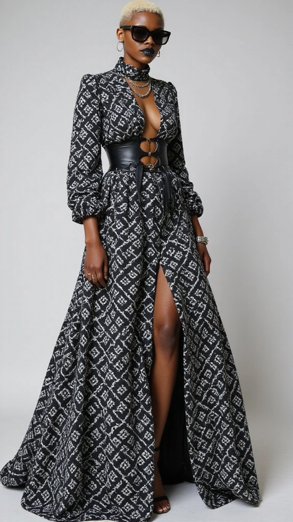 Embrace Elegance: Top African Print Gowns to Elevate Your Wardrobe - 18. The Monochrome Drama Gown