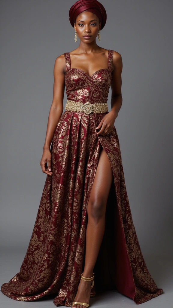 Embrace Elegance: Top African Print Gowns to Elevate Your Wardrobe - 6. The Burgundy and Gold Brocade Power Gown