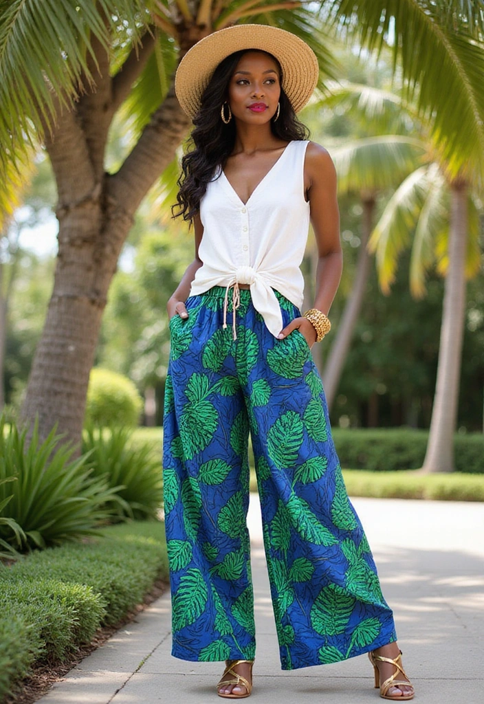 Summer Styles: Light and Breezy African-Inspired Outfits - 7. Ankara Palazzo Pants with Linen Blouse