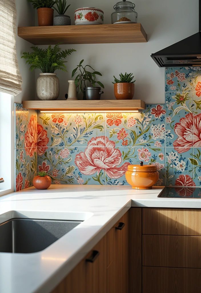 Unlock Contemporary Kitchen Looks with These 28 Backsplash Styles! - 25. Artistic Hand-Painted Tiles