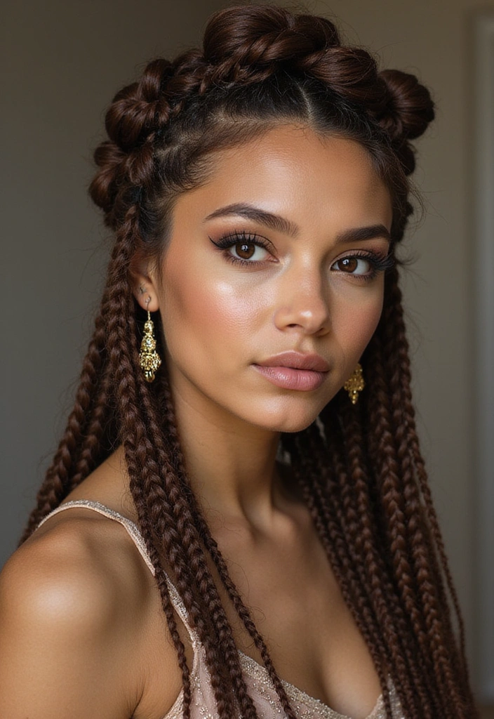 15 Gorgeous Black Women Braids You’ll Want to Rock This Season! - 6. Half-Up Tribal Braids with Gold Accents