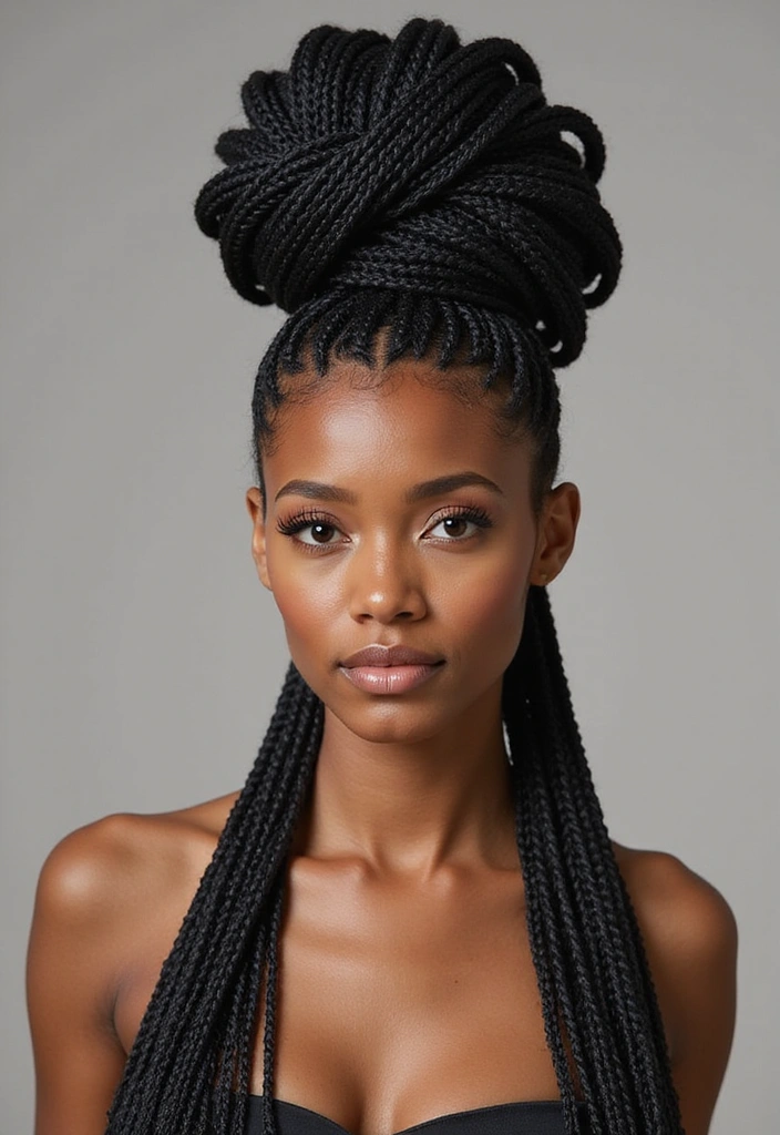 15 Gorgeous Black Women Braids You’ll Want to Rock This Season! - 8. Cornrow High Bun with Braided Edges