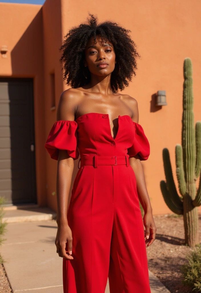 28 Elegant Jumpsuits for Women That Will Elevate Your Wardrobe! - 12. Bold Red in a Desert Villa