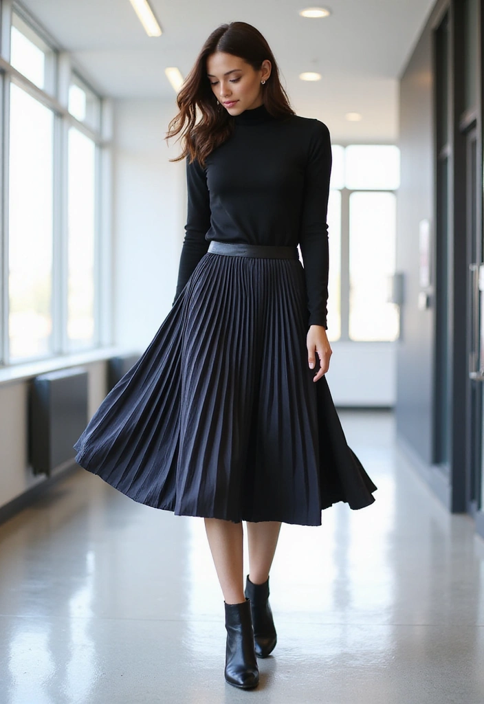 28 Office Event Outfits That Will Light Up Your Work Life (You Can't Miss #3!) - 16. The Elegant Pleated Midi Skirt