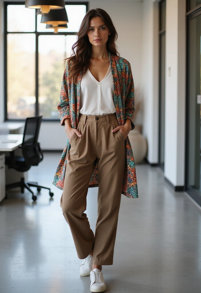 28 Office Event Outfits That Will Light Up Your Work Life (You Can't Miss #3!) - 20. The Trendy Kimono Jacket