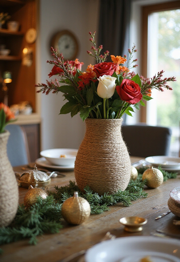 30 Handmade Christmas Decorations That Will Make Your Holiday Magical! - 27. Twine-Wrapped Vases