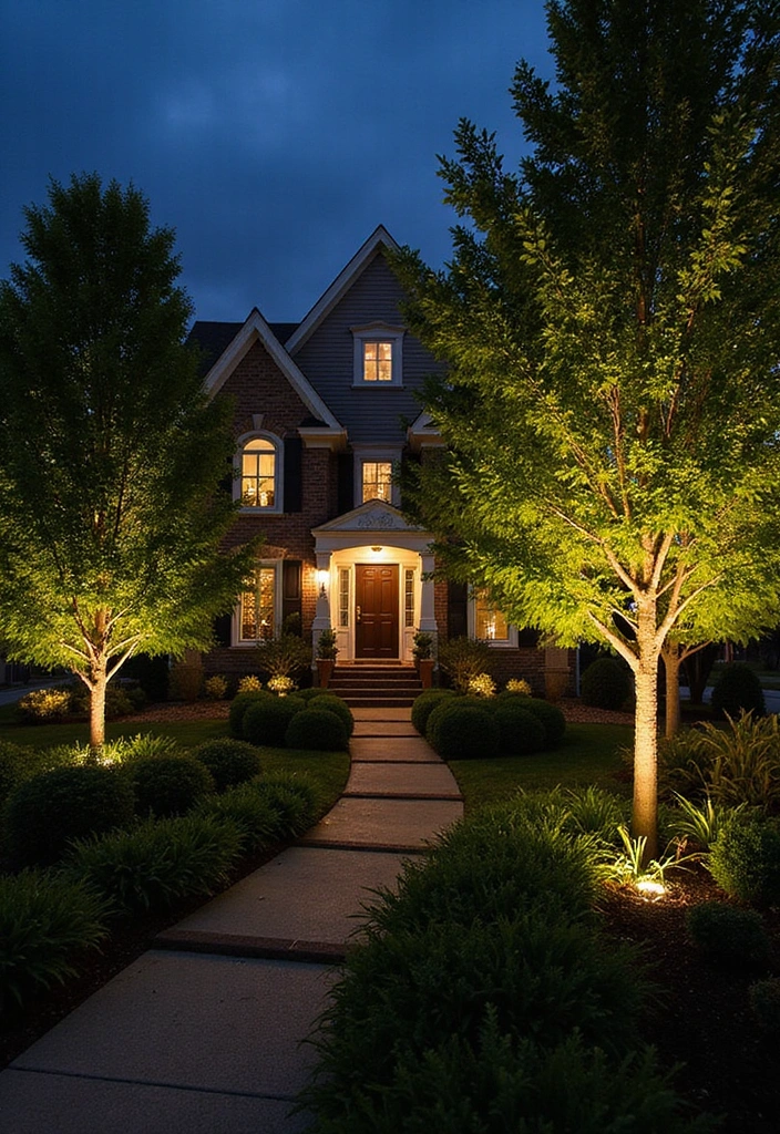 Illuminate Your Entry: The Ultimate Guide to Front Door Lighting That Blends Style and Function! - 13. Up-lighting: Dramatic Effects for Landscape