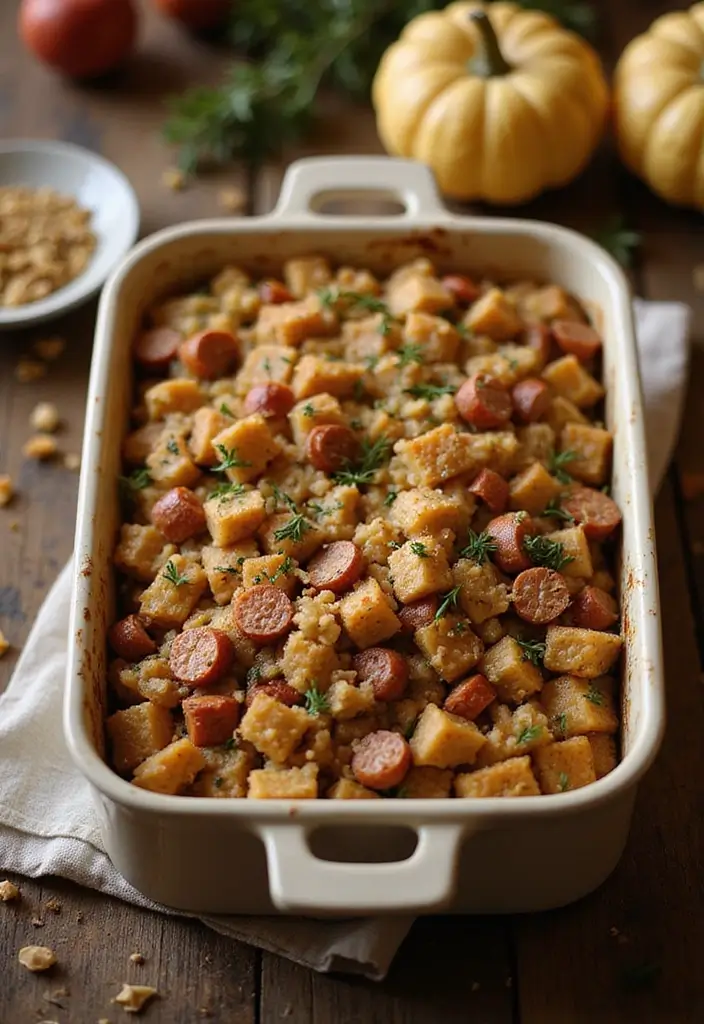 10 Thanksgiving Side Dishes That Might Outshine the Turkey - 6. Savory Stuffing with Sausage and Herbs