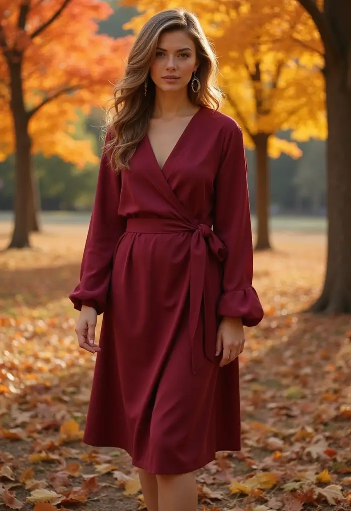 15 Stylish Fall Outfits Perfect for Thanksgiving Gatherings! - 10. Elegant Wrap Dress