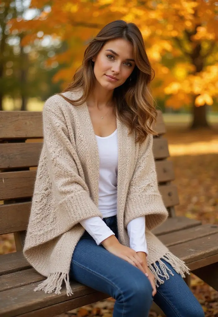 15 Stylish Fall Outfits Perfect for Thanksgiving Gatherings! - 11. Warm and Cozy Poncho