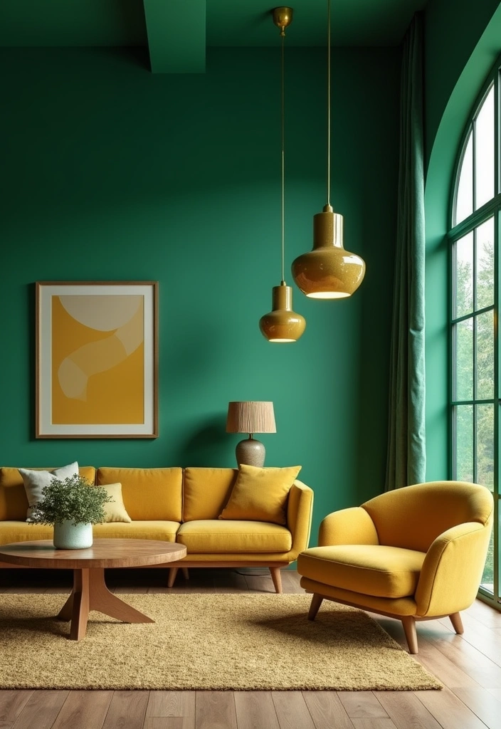 18 Stunning Colorful Mid Century Modern Living Room Designs That Will WOW Your Guests! - 2. Retro Greens and Golds
