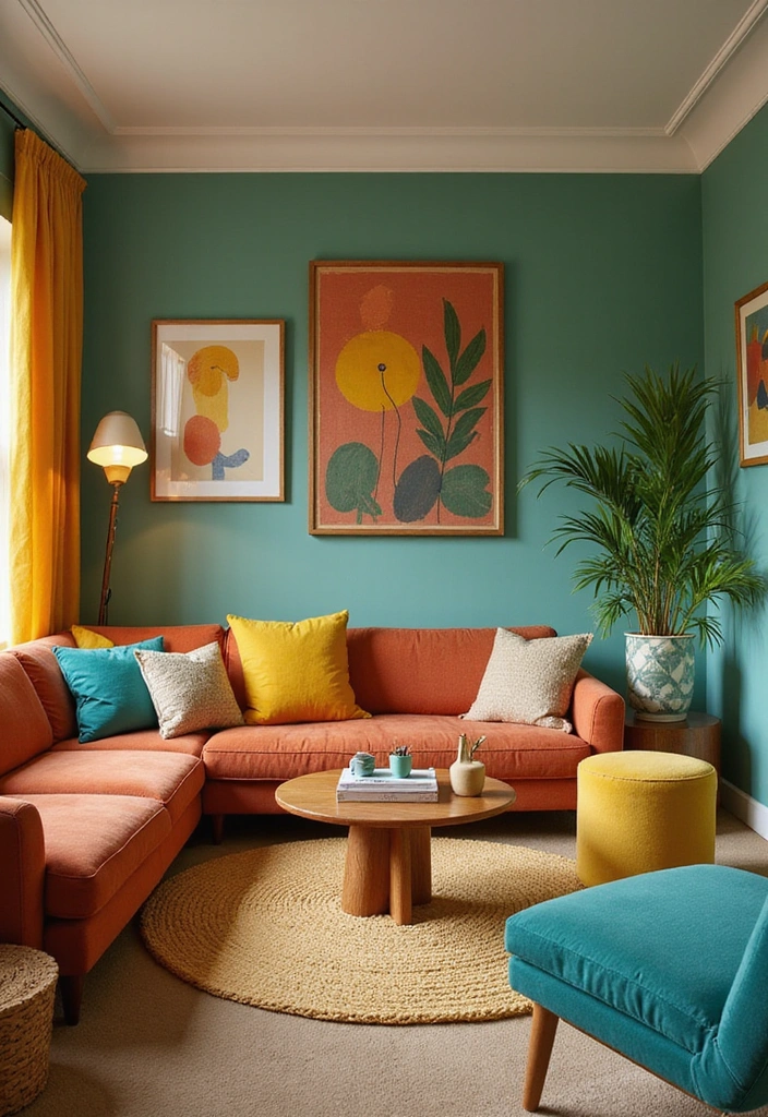 18 Stunning Colorful Mid Century Modern Living Room Designs That Will WOW Your Guests! - 5. Earthy Tones with Bright Accents