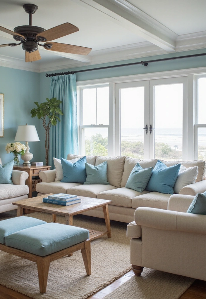 18 Stunning Color Combinations for Living Room Decor That Will Blow Your Mind! - 11. Ocean Blue and Sandy Beige