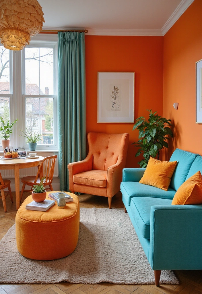 18 Stunning Color Combinations for Living Room Decor That Will Blow Your Mind! - 12. Bright Orange and Cool Teal