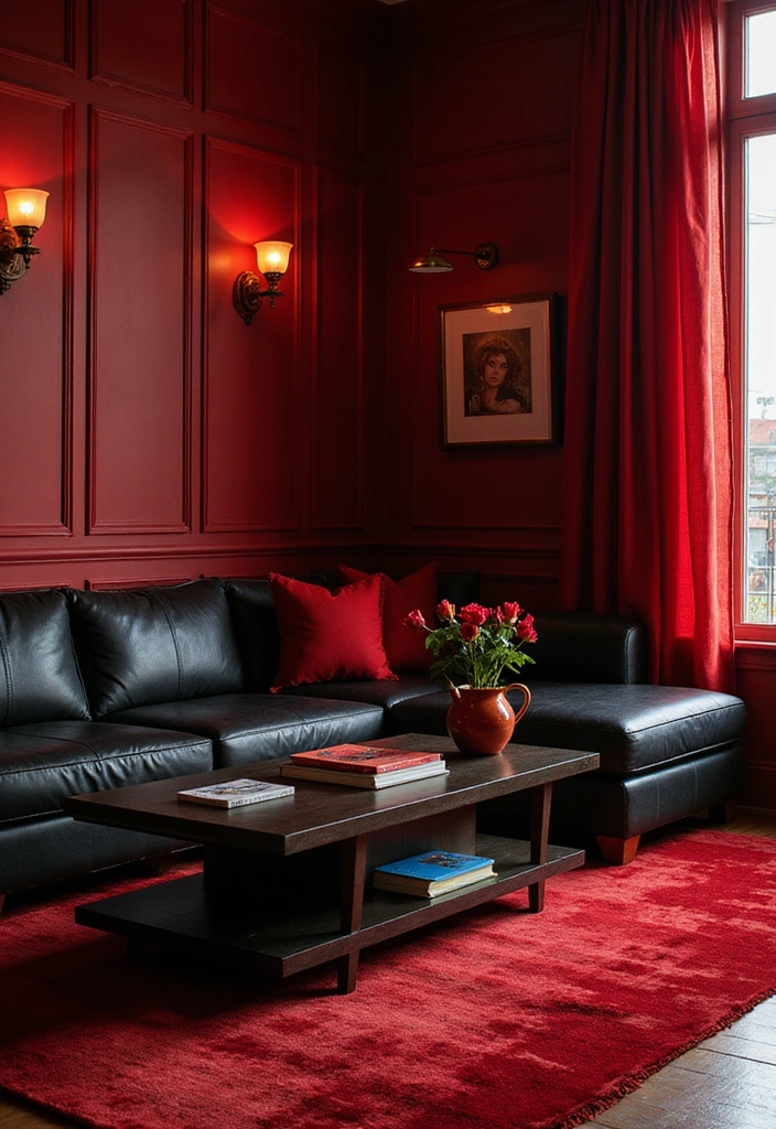 18 Stunning Color Combinations for Living Room Decor That Will Blow Your Mind! - 6. Blazing Red and Elegant Black