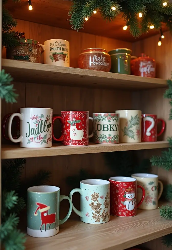 19 Cozy Holiday Home Decor Ideas That Will Make You Want to Snuggle Up! (Idea #7 Is Pure Magic!) - 12. Mug Collection Display