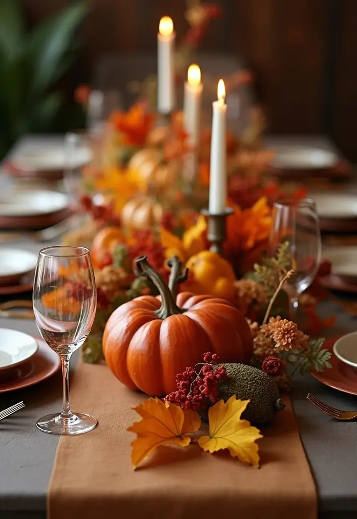 21 Stunning Thanksgiving Centerpieces You Can Create at Home (And Impress Everyone!) - 12. Elegant Table Runner Display