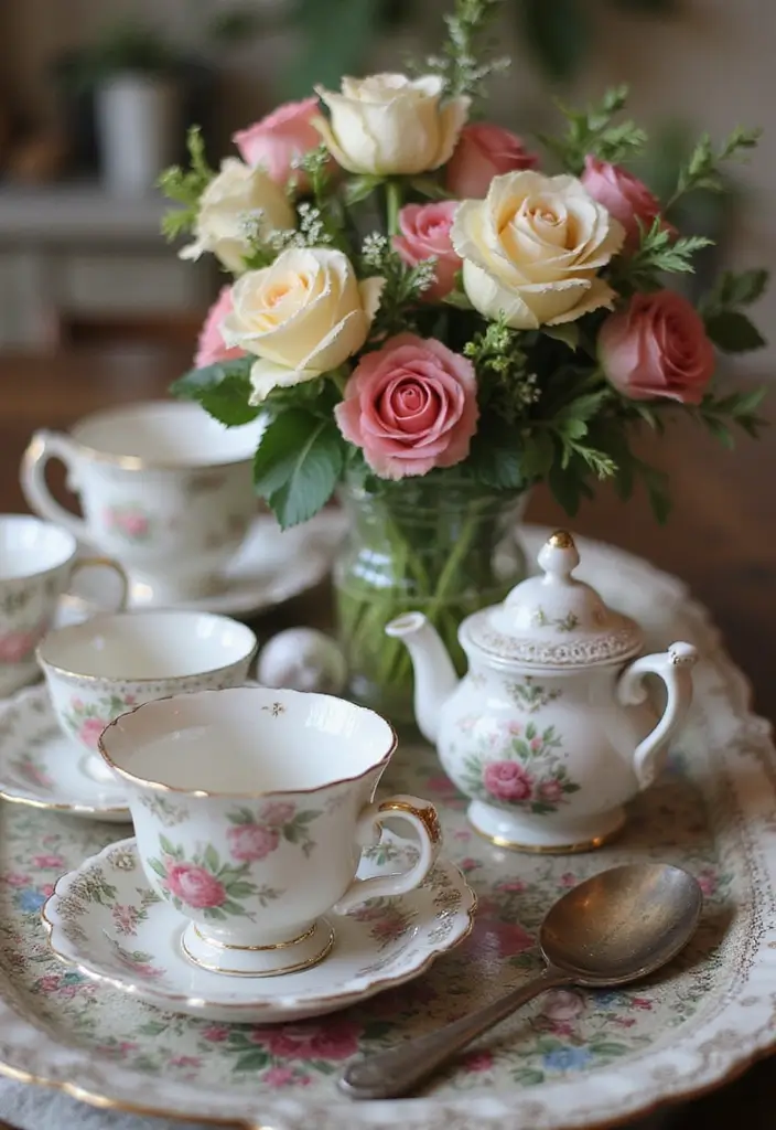 21 Stunning Thanksgiving Centerpieces You Can Create at Home (And Impress Everyone!) - 13. Vintage Tea Set Centerpiece