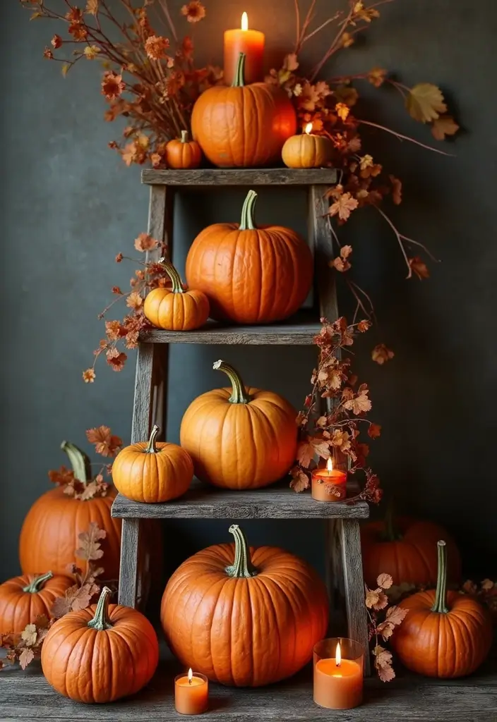 21 Stunning Thanksgiving Centerpieces You Can Create at Home (And Impress Everyone!) - 16. Antique Ladder Display
