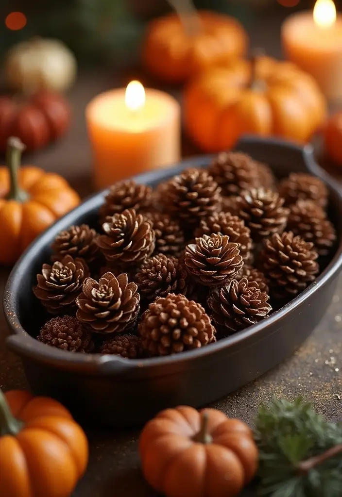 21 Stunning Thanksgiving Centerpieces You Can Create at Home (And Impress Everyone!) - 19. DIY Glitter Pinecone Centerpieces