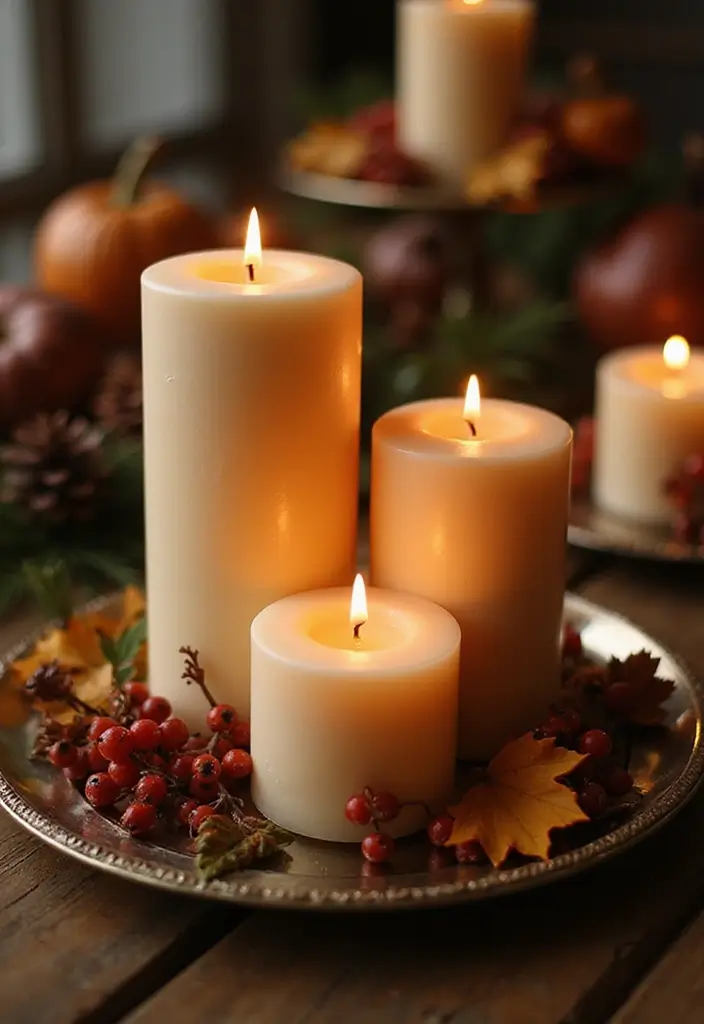 21 Stunning Thanksgiving Centerpieces You Can Create at Home (And Impress Everyone!) - 3. Elegant Candle Arrangement