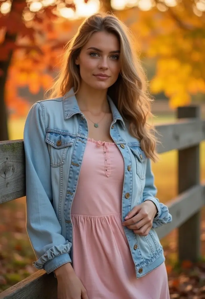 21 Trendy and Cozy Thanksgiving Outfit Inspirations You’ll Adore! - 12. Comfy Cotton Dress with a Denim Jacket