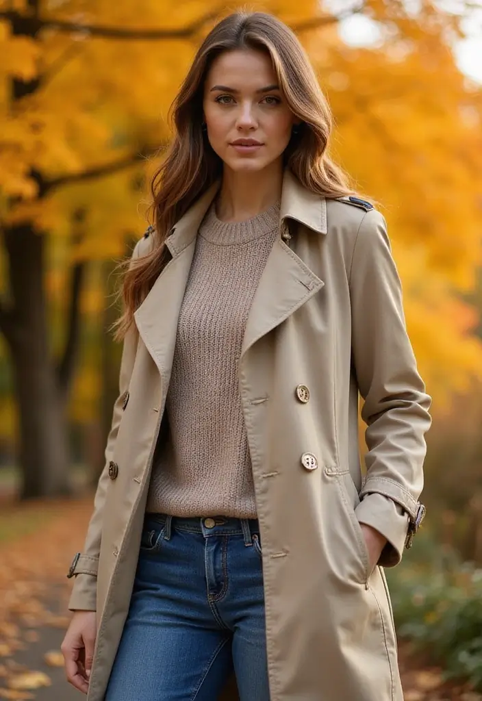 21 Trendy and Cozy Thanksgiving Outfit Inspirations You’ll Adore! - 19. Stylish Trench Coat over a Casual Outfit