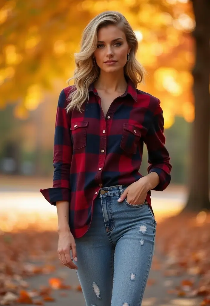 21 Trendy and Cozy Thanksgiving Outfit Inspirations You’ll Adore! - 2. Flannel Shirts with High-Waisted Jeans