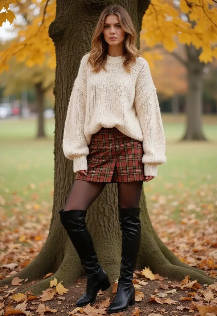 21 Trendy and Cozy Thanksgiving Outfit Inspirations You’ll Adore! - 6. Chunky Knit Sweater with a Mini Skirt