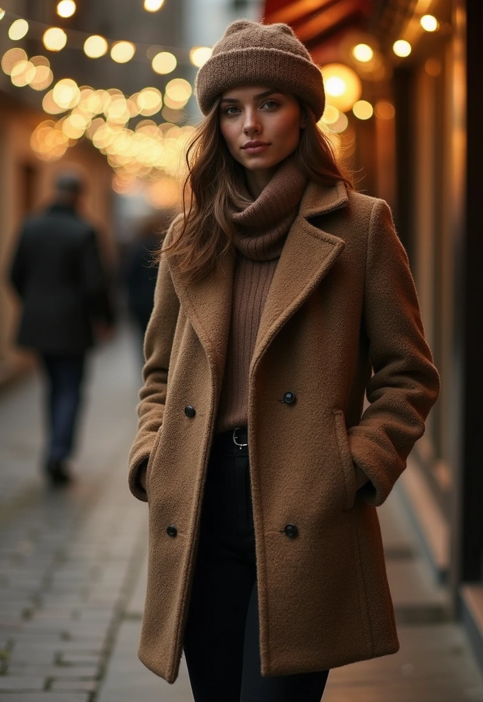 25 Stylish and Comfortable Christmas Fashion Outfits You Can’t Miss! - 23. Tailored Winter Coat with Chic Outfit