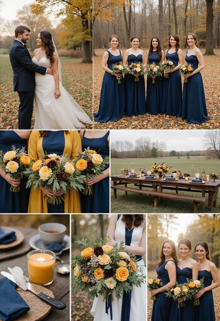 32 Gorgeous Fall Wedding Colors for Your Special Day! - 2. Mustard Yellow and Navy Blue
