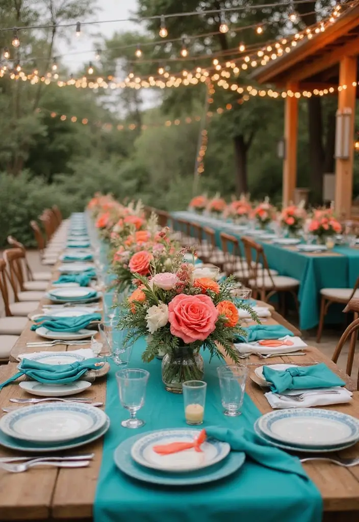 32 Gorgeous Fall Wedding Colors for Your Special Day! - 23. Teal and Coral