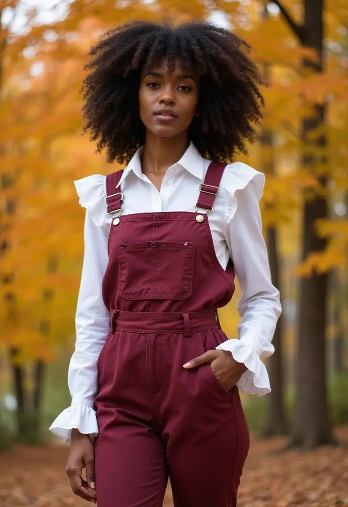 40 Stylish Outfits for Black Women This Fall That You’ll Absolutely Love! - 13. Chic Overalls with Long Sleeve Shirts