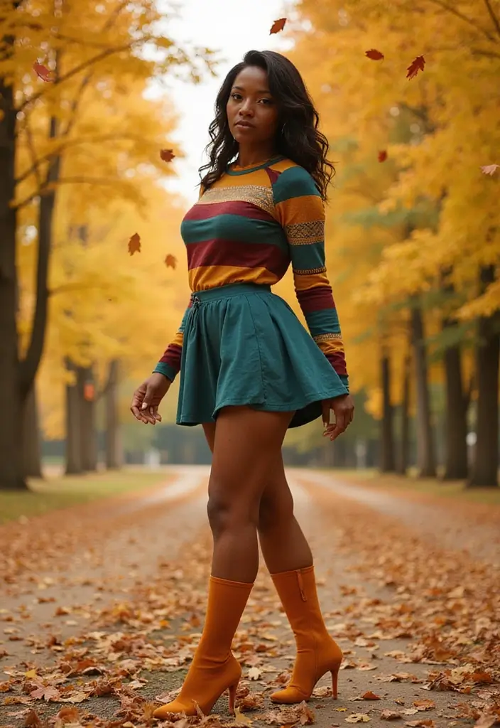 40 Stylish Outfits for Black Women This Fall That You’ll Absolutely Love! - 27. Colorful Tights with Skirts and Dresses