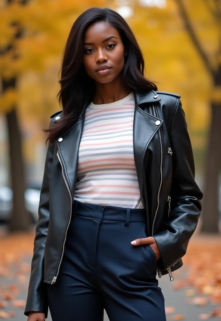 40 Stylish Outfits for Black Women This Fall That You’ll Absolutely Love! - 7. Tailored Trousers with Striped Tees