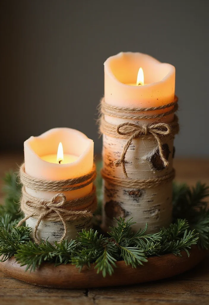 50 Stunning Christmas Centerpiece Ideas You Can Create This Holiday Season! - 11. Rustic Birch Bark Candles