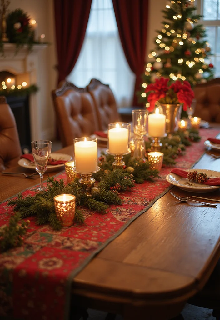 50 Stunning Christmas Centerpiece Ideas You Can Create This Holiday Season! - 12. Colorful Table Runner Centerpiece