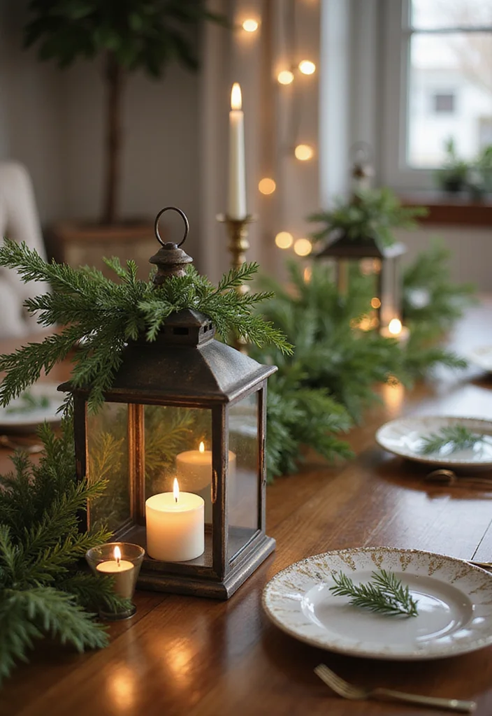 50 Stunning Christmas Centerpiece Ideas You Can Create This Holiday Season! - 20. Seasonal Lanterns and Greens