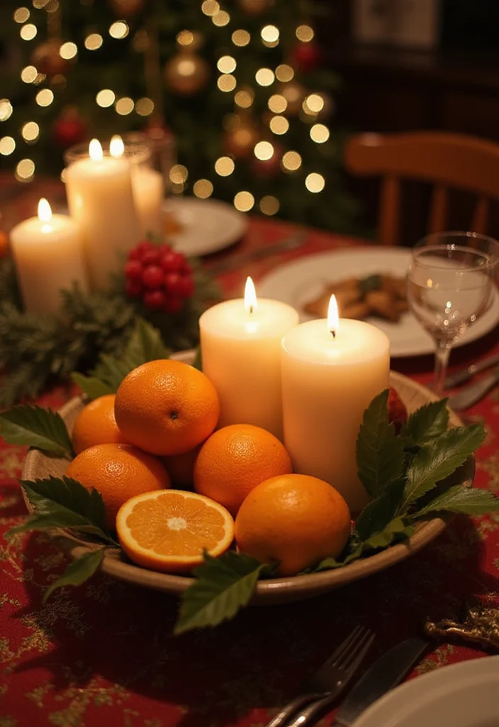 50 Stunning Christmas Centerpiece Ideas You Can Create This Holiday Season! - 22. Glowing Candle and Citrus Centerpiece