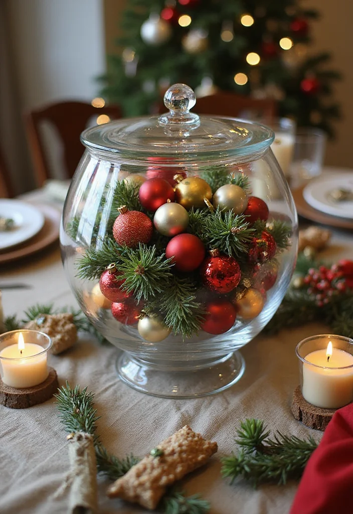 50 Stunning Christmas Centerpiece Ideas You Can Create This Holiday Season! - 27. Layered Glass Bowl Centerpiece