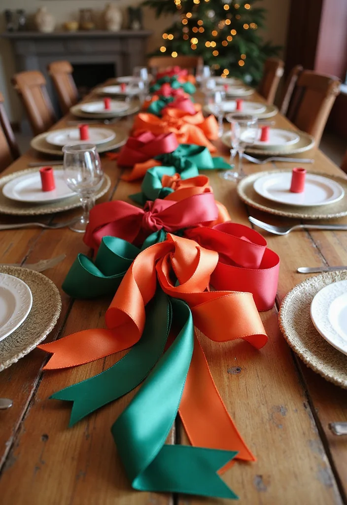 50 Stunning Christmas Centerpiece Ideas You Can Create This Holiday Season! - 29. Colorful Ribbon Centerpiece