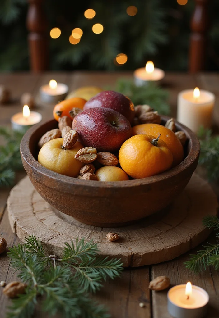 50 Stunning Christmas Centerpiece Ideas You Can Create This Holiday Season! - 36. Charming Fruit and Nut Centerpiece