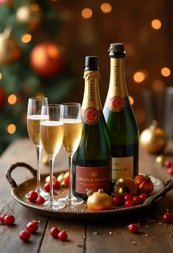 50 Stunning Christmas Centerpiece Ideas You Can Create This Holiday Season! - 42. Celebratory Champagne Centerpiece