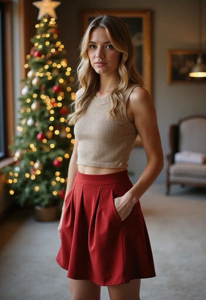 Unleash Your Inner Fashionista with These 35 Glam Christmas Work Party Outfit Ideas! - 33. Timeless A-Line Skirt