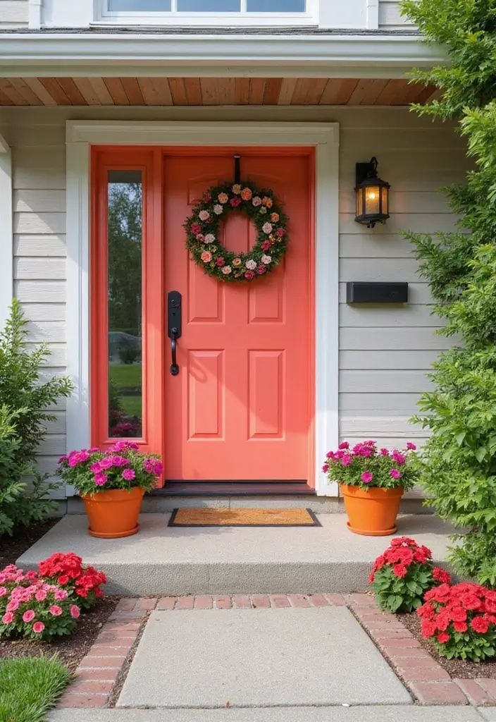 17 Eye-Catching Door Colors That Will Make Your Neighbors Green with Envy! - 10. Coral: Bright and Inviting